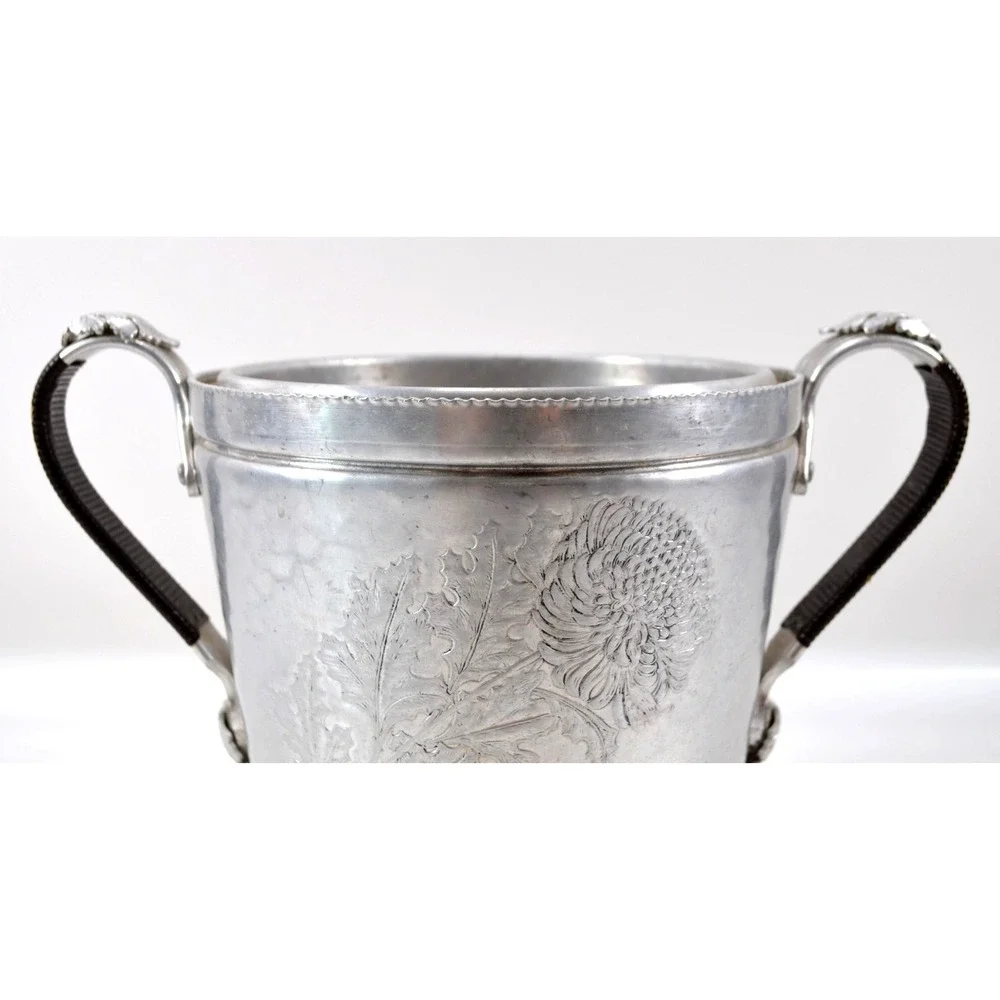 Vtg Continental Silverlook Hand Wrought Hammered Ice Bucket Tongs Decorative Lid